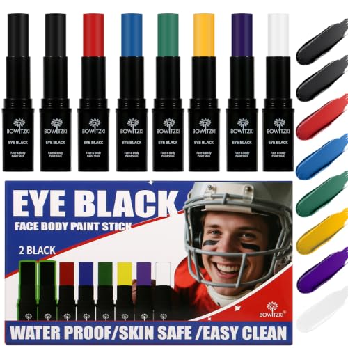 Bowitzki Water-Resistant Eye Black Stick for Sports & Face Makeup - 8 Colors