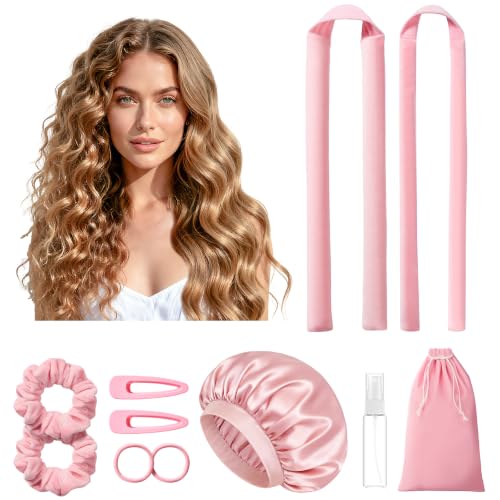 LitBear Pink Heatless Curlers Set with Soft Hair Rollers for Overnight Styling