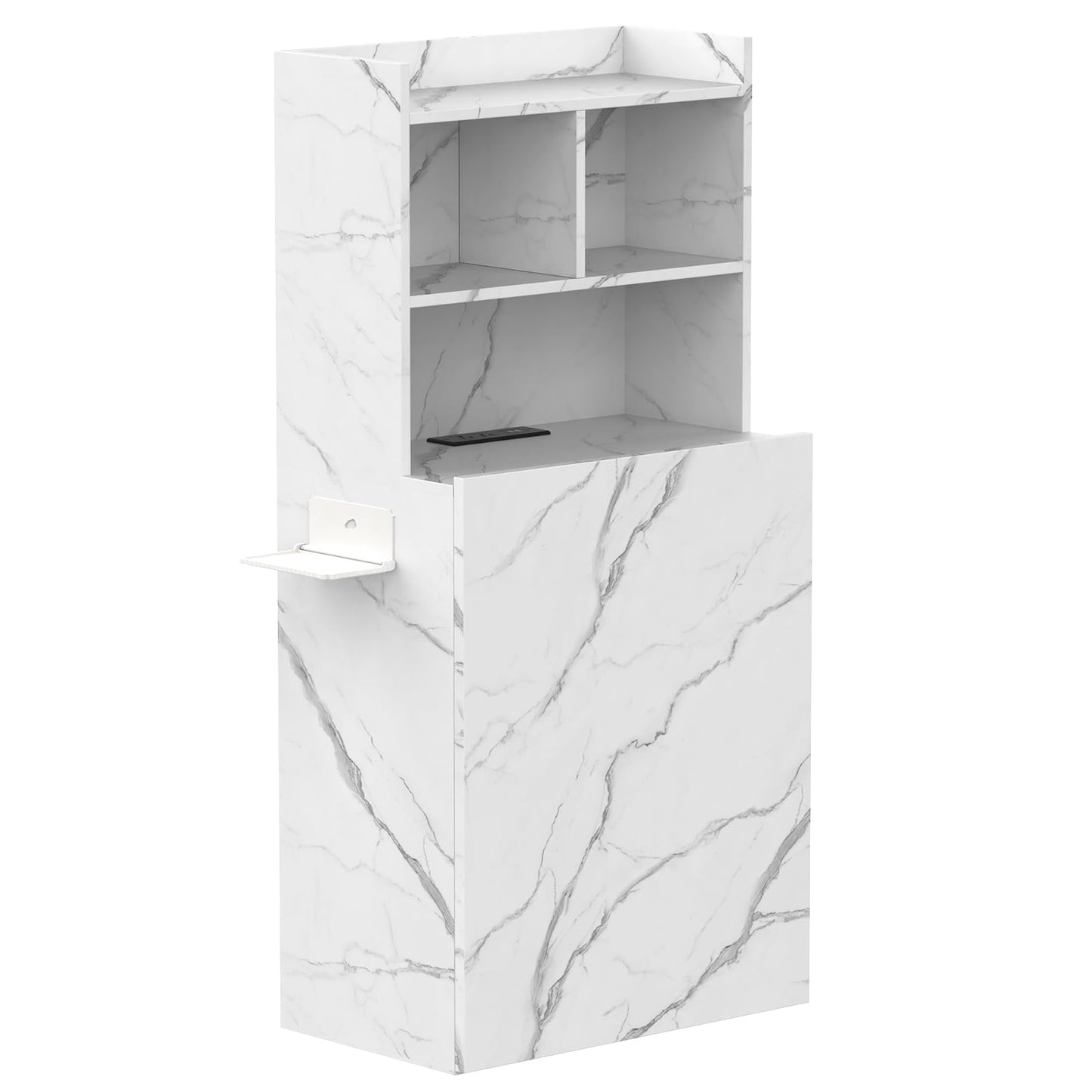 HolaiNail Foldable Manicure Table, Modern Nail Tech Table Nail Desk with Charging Station, Storage Shelf & Fabric Drawer, Wall Mount Nail Station Extendable Multipurpose Table for Home Office, White