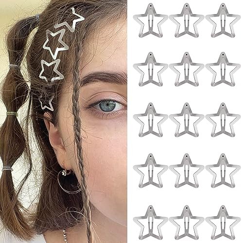 Y2K Star Hair Clips - 15 Pack Non-Slip Metal Barrettes for Women