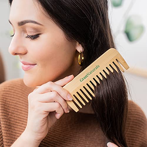 GranNaturals Wide Tooth Wooden Comb for Gentle Detangling