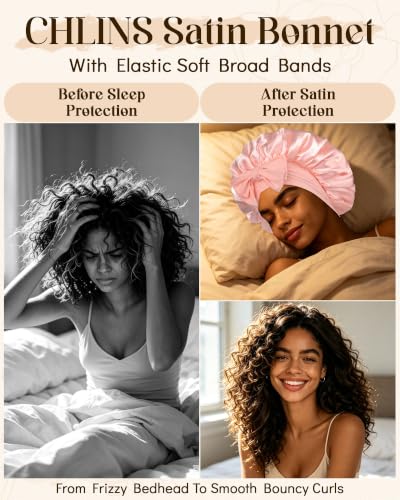 Reversible Satin Bonnet for Sleeping Women - 2PCS Hair Scrunchies & Apricot Powder + Champagne