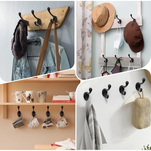16 Heavy-Duty Black Coat Hooks for Closet & Home Organization