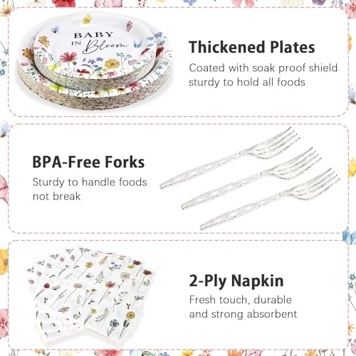 Wildflower Baby in Bloom Baby Shower Plates Set for 25 Guests