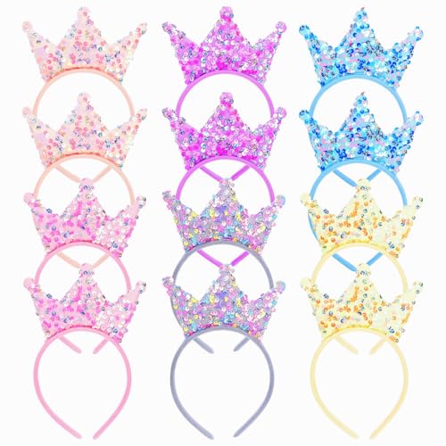 12 Pack Princess Crown Headbands with Glitter Sequins
