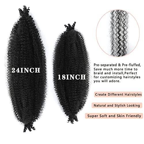 Marley Twist Braiding Hair 8 Packs 18 Inch Pre-Separated Springy Afro Twist Hair Suitable for Damaged Soft Locs Synthetic (18 inches, 1B) Spring Twist Crochet Hair for Black Women Cuban kinky Hair