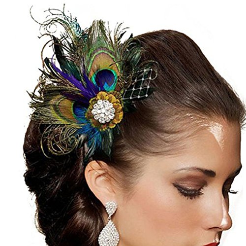 1920s Peacock Feather Fascinator Hair Clip - Vintage Gatsby Headpiece