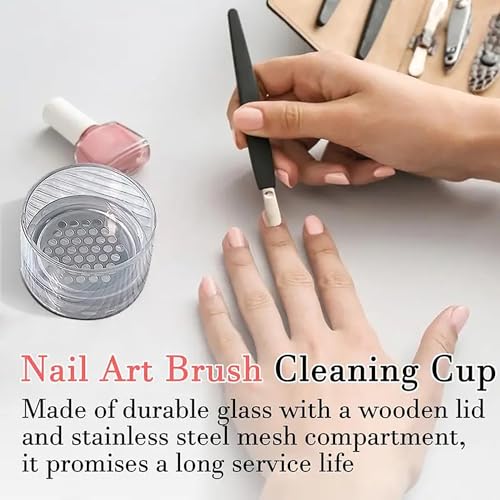 MOLILON Style 1 Nail Brush Washing Cup with Mesh Layer & Lid - Manicure Tool Cleaner