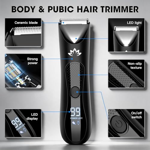 Suttik Manscape Body & Pubic Hair Trimmer for Men, Groin & Ball Trimmer Men, Electric Razor Mens Grooming Kit, Body Groomer Ball Shaver for Smooth Wet/Dry Shaving, Led Light