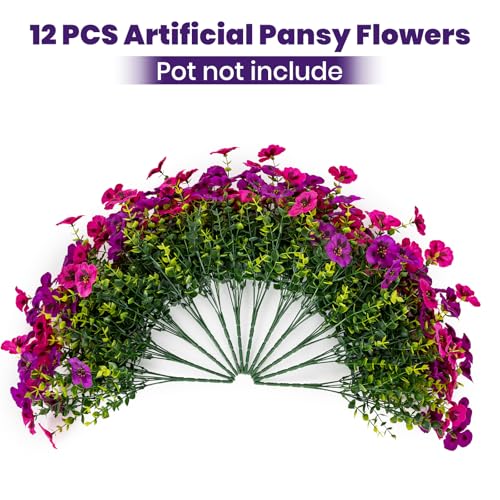 UV Resistant Artificial Pansies Flowers - 12 Bundles for Outdoor Decor