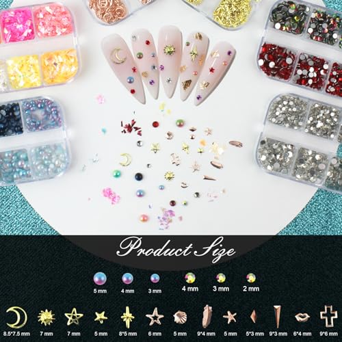 Nail Art Glitter Studs Kit with 15 Gold Stickers & 3D Charms