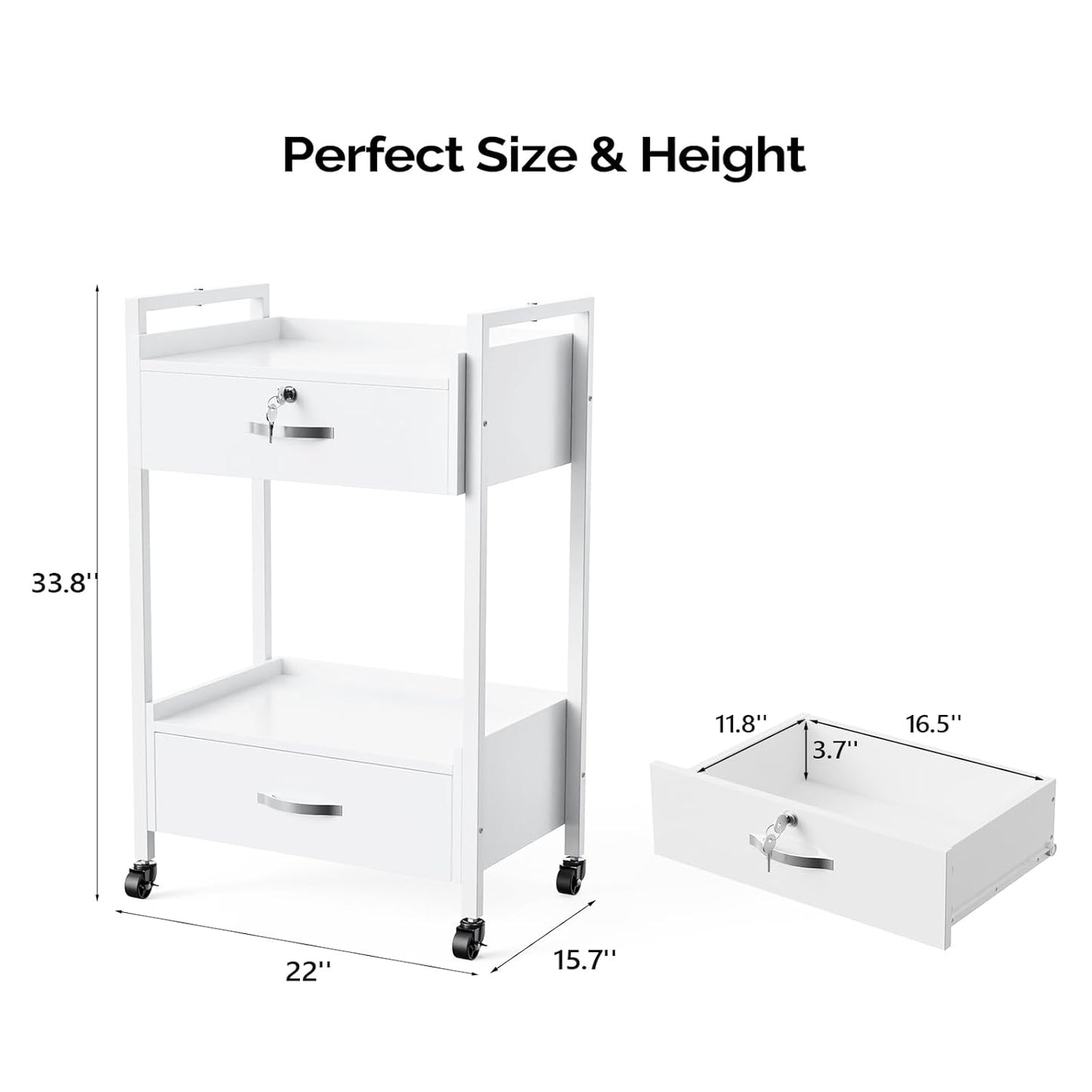 OmySalon Salon Trolley Cart - Mobile Beauty Spa Organizer with 2 Drawers & 2 Trays | White