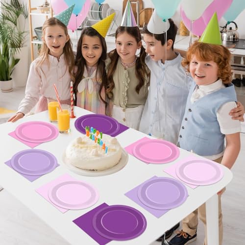 48Pcs Purple Pink Gradient Disposable Paper Plates & Napkins