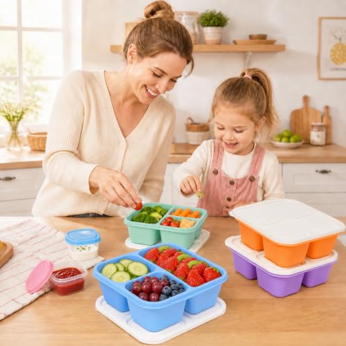 Reusable 3-Compartment Bento Box Lunch Containers - 4 Pack
