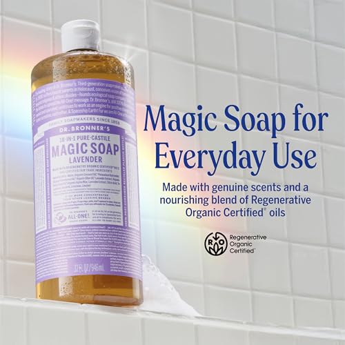 Dr. Bronner's Organic Castile Liquid Soap 32 Oz - Lavender, 18-in-1 Uses, Concentrated, Vegan, Fair Trade