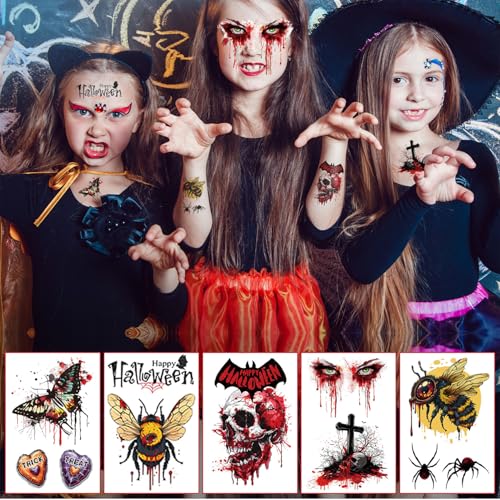 36 Sheets Large Halloween Temporary Tattoos for Kids & Adults - Half Arm Design