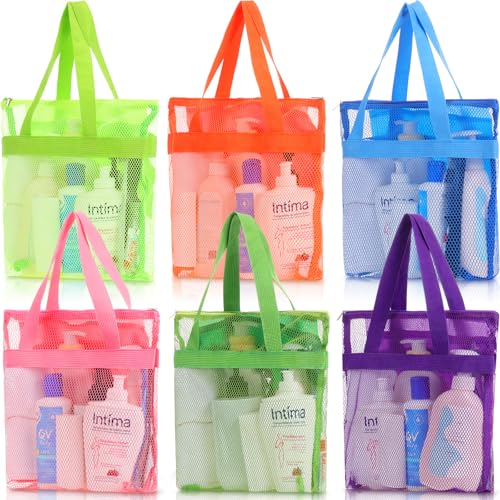 Fluorescent 6-Pack Mesh Beach & Shower Bags Portable Tote with Handles