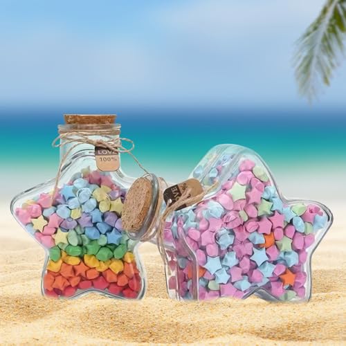 Star Shaped Glass Wishing Bottles with Cork Stoppers - 300ml (2 Pcs)