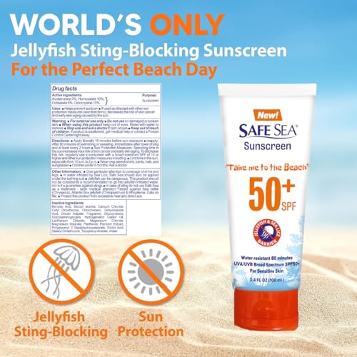 SAFE SEA Jellyfish Sting-Blocking SPF 50+ Sunscreen, 3.4 oz