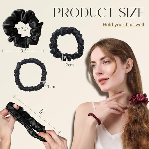 ZIMASILK 100% Pure Mulberry Silk Hair Scrunchies - 3 Pack Black