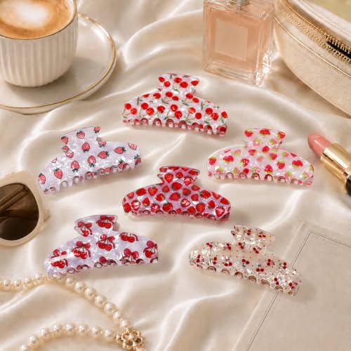 Fruit Hair Claw Clips for Women - Cherry Strawberry, 4pcs 3.54in