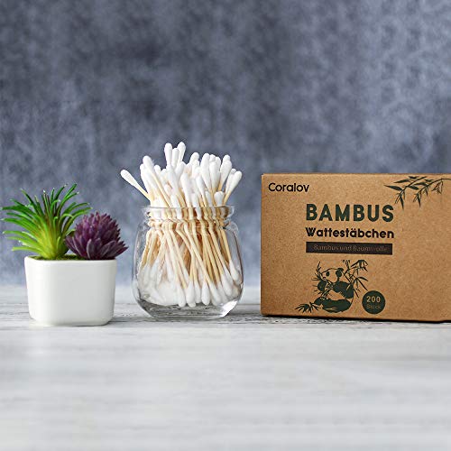 Coralov 1000 Bamboo Cotton Swabs - Eco-Friendly Biodegradable Dual-Tip Buds