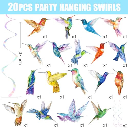 20Pcs Hummingbird Hanging Swirls - Vibrant Party Decor