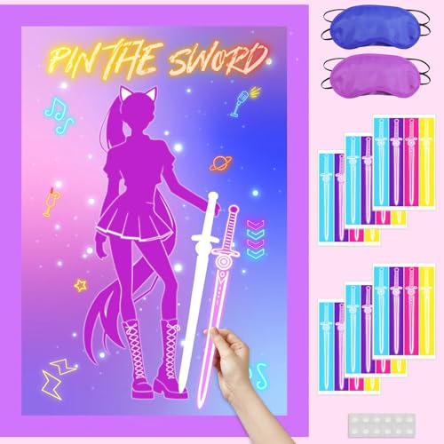 AFZMON Purple Kpop Birthday Party Game - Pin The Sword Set