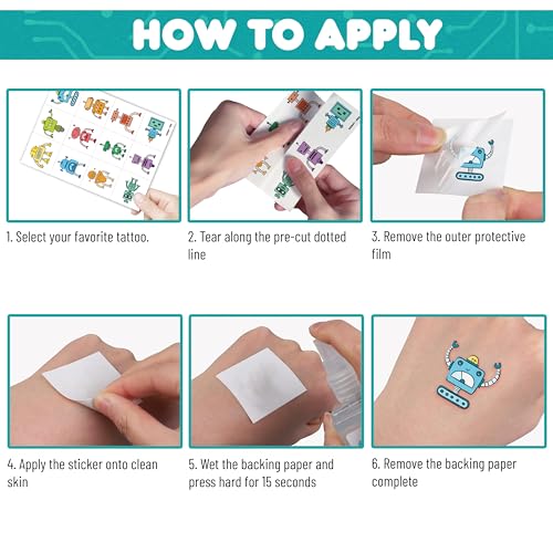 Cute Robot Temporary Tattoos for Kids - 60 PCS Pre-Cut Stickers