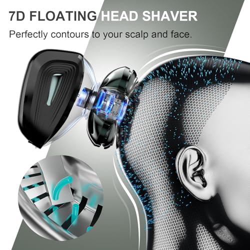 Head Shavers for Bald Men: ???? ???????????????? Electric Razor with Magnetic Removable Head, IPX7 Waterproof Shaver, LED Display & Type-C Fast Charging ?????? ????????????'?? ?????? (Mint Green)