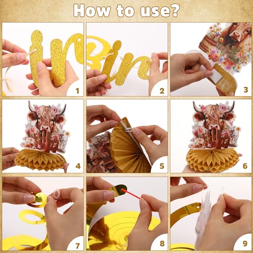 19PCS Highland Cow Birthday Decorations Set - Farm Theme Party Supplies