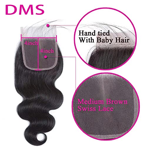 DMS 14 Inch Body Wave Human Hair Lace Closure 4x4 Swiss Lace Virgin Brazilian Hair
