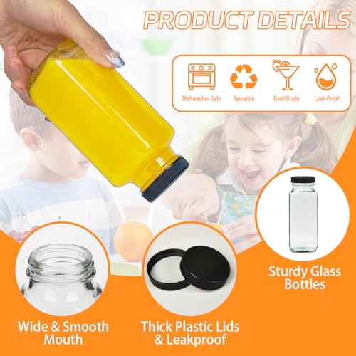 8oz Glass Juice Bottles with Lids - 6 Pack Reusable Drink Containers