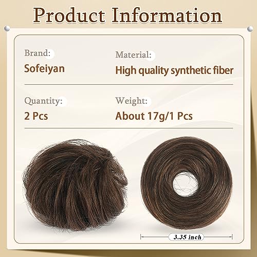 SOFEIYAN Small Elastic Messy Bun Hair Piece - Darkest Brown & Light Auburn