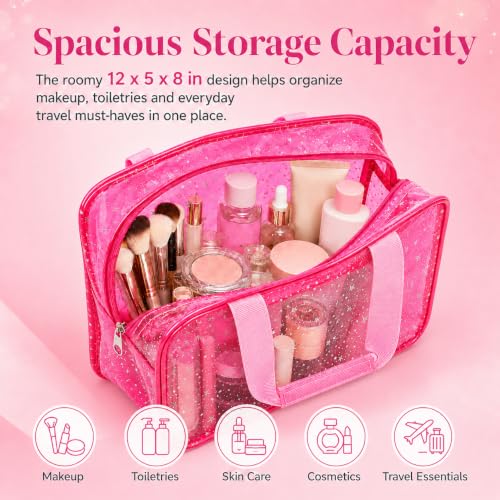 Mhtdet 3-Pack Large Clear Star Makeup Bags - Pink, Purple, Blue - Travel & Cosmetic Organizer