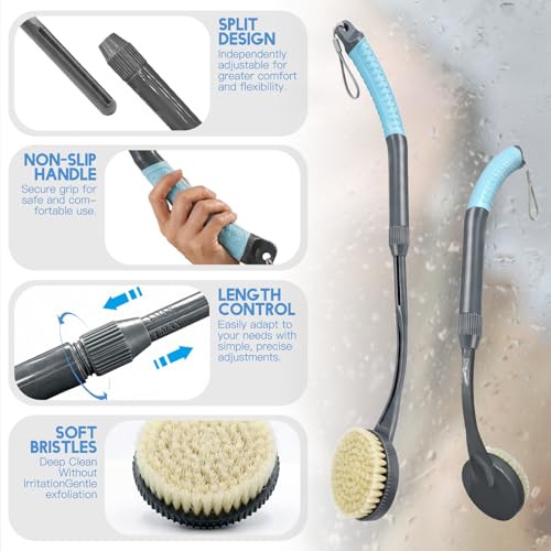 Gobiteli Long Handle Back Scrubber - Exfoliating Shower Brush