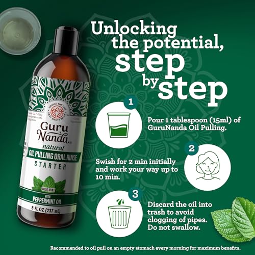 GuruNanda Coconut & Mint Pulling Oil Mouthwash - 8 Oz, Alcohol-Free