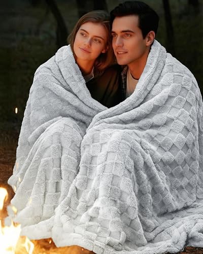 Utopia Bedding Checkered Fleece Throw Blanket - Cool Grey 50x60