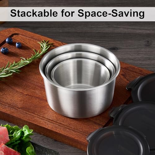 Baalaka Stainless Steel Food Storage Containers Set - 3-Piece Airtight with Lids (12, 20, 34 oz)