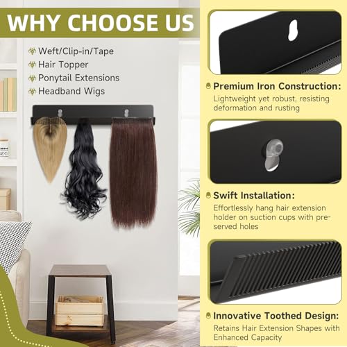 Matte Black Hair Extension Hanger - Tangle-Free Organizer for Styling & Drying