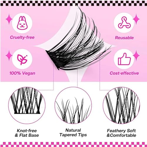 Ebullience A-Natural Lash Clusters 8-18mm D-Curl Volume Eyelash Extensions - 110 Clusters, Soft Thin Band, DIY Natural Look