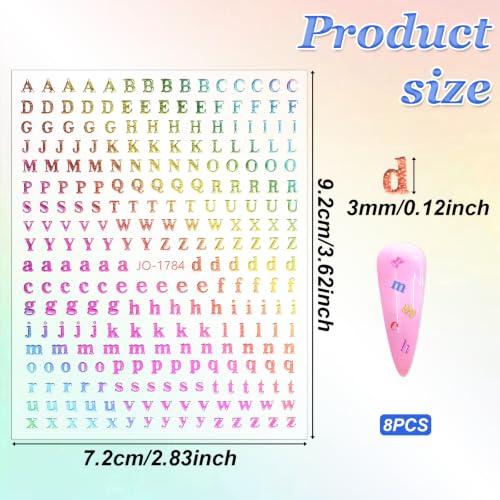Colorful Tiny Letter Stickers 3mm for Scrapbooking & Nail Art, 8 Sheets