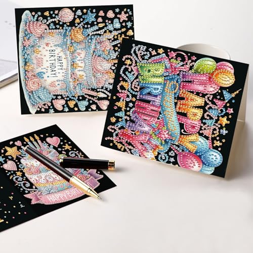 6 Pack Holographic Diamond Painting Greeting Card Kits - 30x15cm