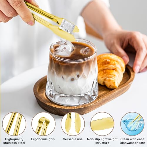 7-Inch Gold Stainless Steel Serving Tongs - Set of 8