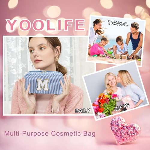 YOOLIFE Blue-C Initial Makeup Bag for Teen Girls - Personalized Toiletry & Cosmetic Case