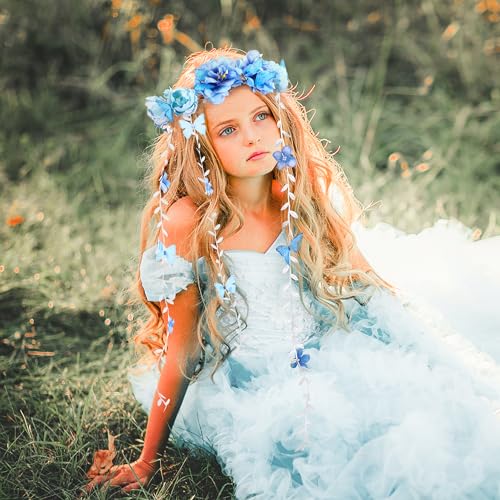 Blue Flower Headpiece for Women - Fairy Floral Crown for Wedding & Cosplay