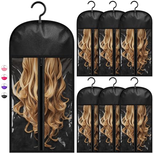 6-Pack Wig Storage Bag Set with Hangers, 23.5 inch, Black
