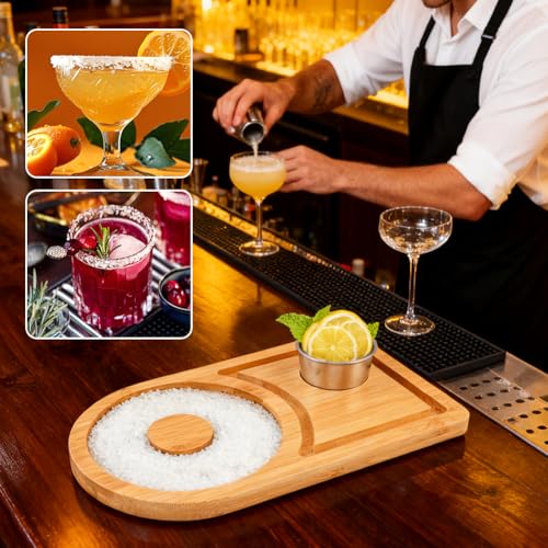 Wood Margarita Salt Rimmer Set with Stainless Steel Bowl