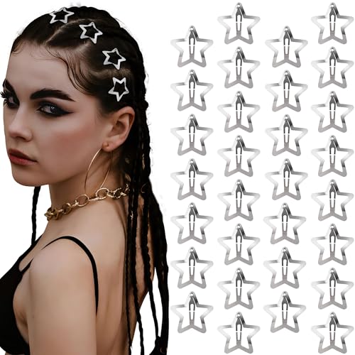 30 Pcs Y2K Metal Star Hair Clips - Non-Slip Snap Barrettes