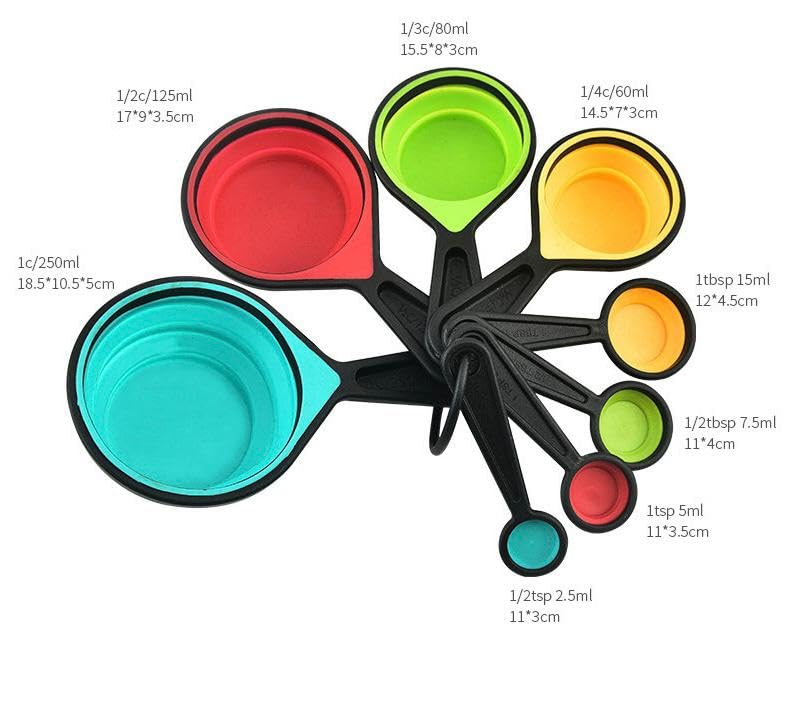 Collapsible Silicone Measuring Cups & Spoons Set - 8 Piece